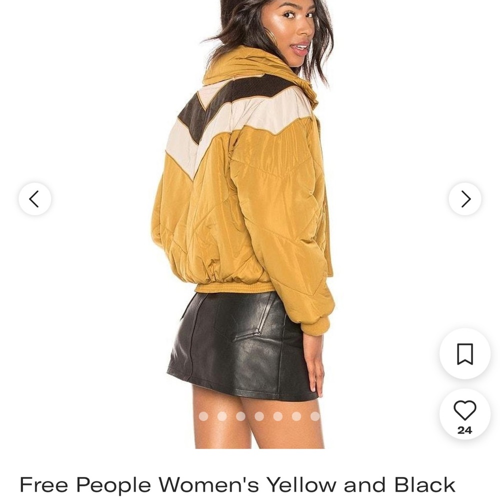 Free People Women's Mustard and Black Puffer Jacket